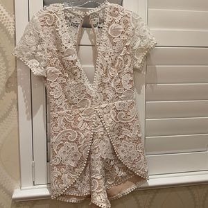 Scalloped, embellished, white romper, perfect condition